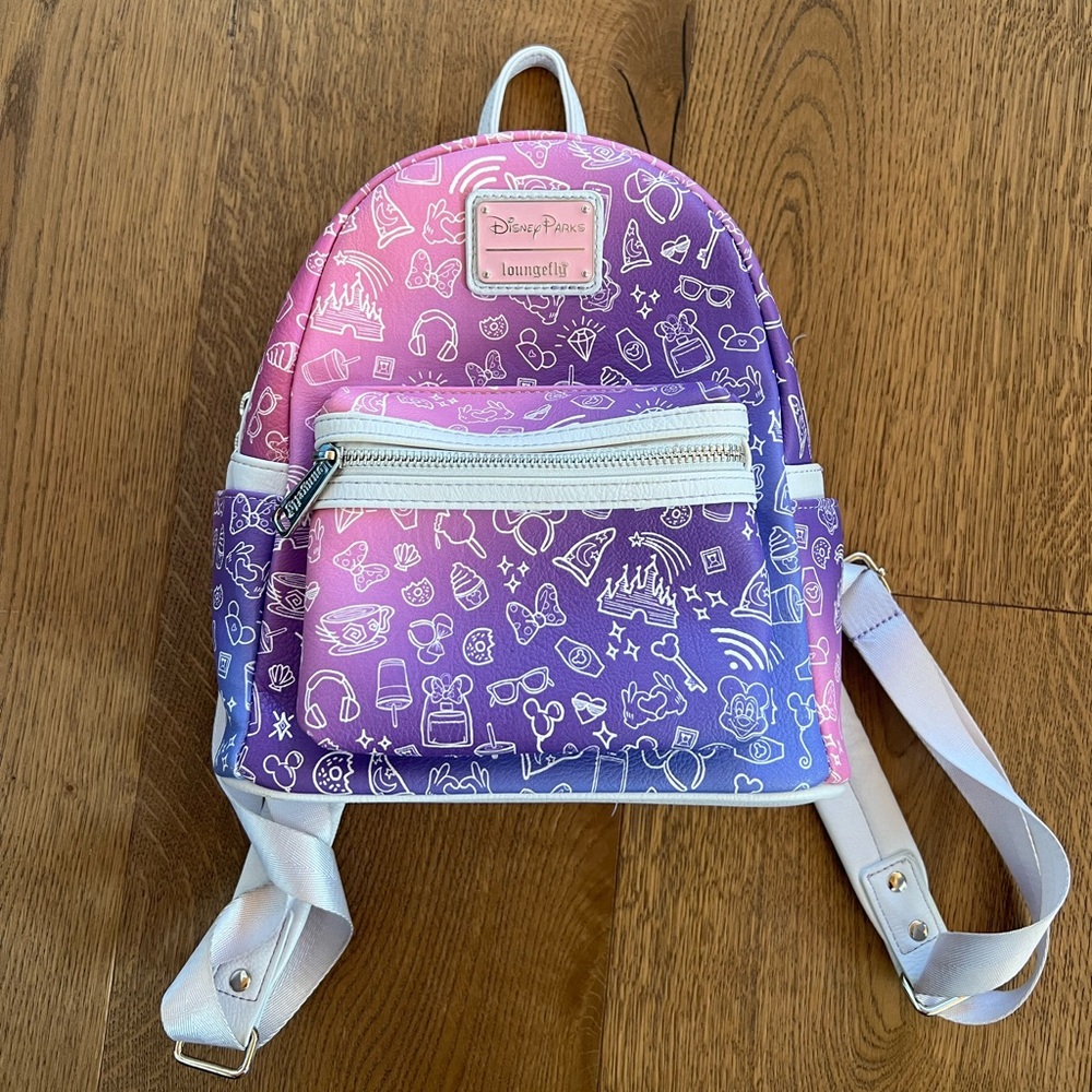 Loungefly Disney Parks Collab Ombre Purple Pink Icons Mini Backpack Bag Minnie